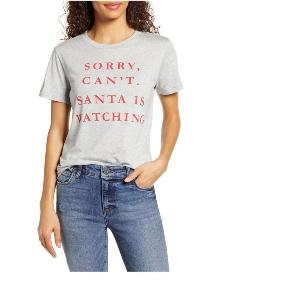 1901 Christmas Graphic Logo Tee Shirt Gray Santa S v6x